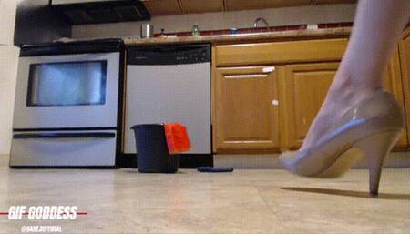 Cleaning the Floor- Mini Skirt & Nude High Heels