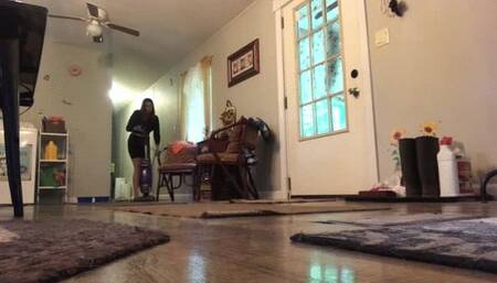 Teeny runs and hides from giantess with giant vacuum