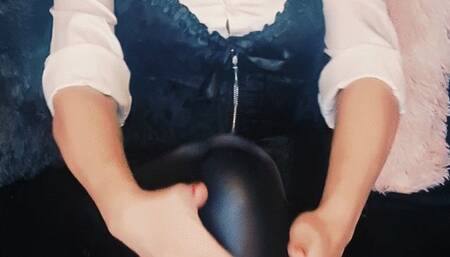 Sexy glossy red lips Smoker Lession of a Marlboro 100 in satin, corset and leather pants