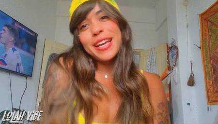 Brunette farting while watching Brazil's soccer game in the world cup!