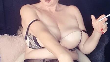 Curvy Smoking MILF gets naked while smoking seductive EVE 120s