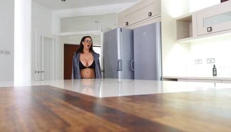 A horny morning wake up call - sucking banana & masturbating in kitchen (Linsey Dawn McKenzie)