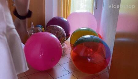 beachball fun in miniskirt & high heels