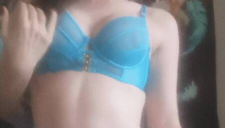 in sexy blue lingerie sloppy blow job