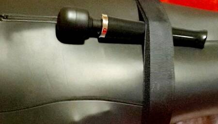 Man strapped down in neoprene sleepsack 2- BBW domination,BBW Bondage,man in bondage,male bondage,sleep sack,backboard,amateur,strapped down,bound and gagged man,man tied up,wand,