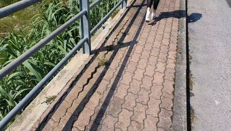 3RD EXCAPE I'm running away from danger on my white high heels and I lose a shoe, I start hopping on one heel, walking barefoot on the asphalt and grass!