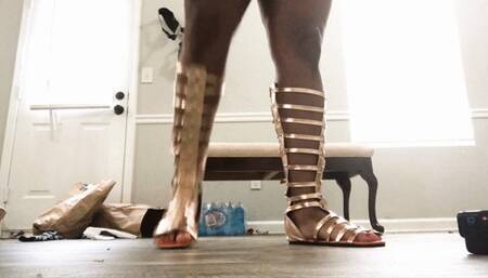 Goddess Teases Foot slave in Sexy Gold Sandals POV 1080 smaller