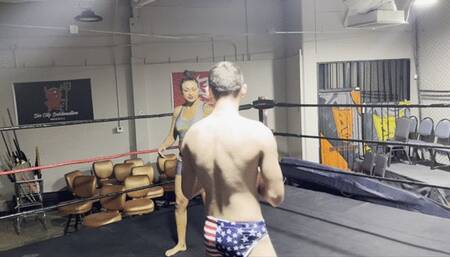 Strong Woman Piledrives Scrawny Guy