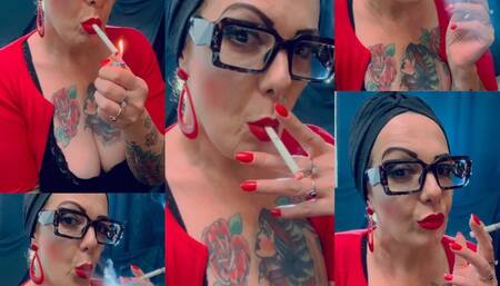 Listening to music in my room while I fill my lungs with nicotine -Pov- Close-up - Deep Inhales - Coughing - Red Lipstick