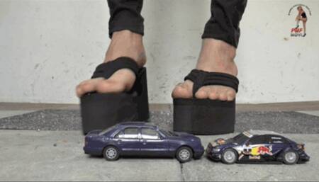 Toy Cars under Flip-Flops