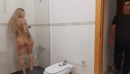 TATTOOED HOMEMADE MILF WITH BIG TITS FUCKED IN THE BATHROOM