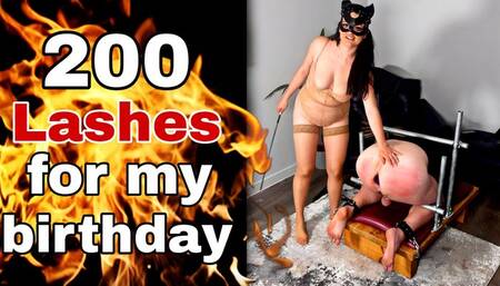 Femdom 200 Birthday Lashes Flogger Cane Paddle & Crop on Bondage Bench