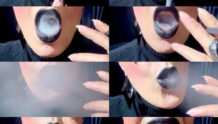 You are my ashtray -Black cigarette, black lipstick, deep inhalations and smoke in the face close-up- Pov- Coughing - Yellow teeth