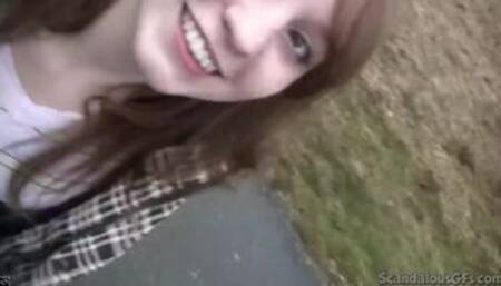 Naughty Jenny rubbing dicks on Car and Blowjob Outdoor