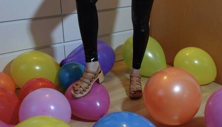 stomp popping 60 balloons with sandals part 2