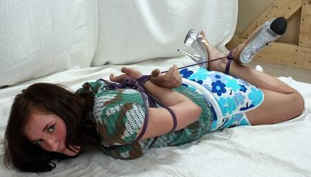 Ruby and Ruth: girl in high heels, t-shirt and shorts, hogtied with her feet crossed, is tickled by her roommate (HD WMV)