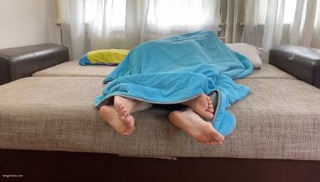 MORNING BARE FEET UNDER BLANKET AND SEXY BED FOOTSIE - MP4 Mobile Version