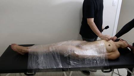 Flavia blowjob wrapped in plastic, with bastinado and tit spanking (PART 01)