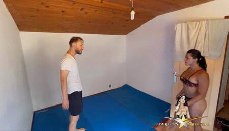 Crushing him with my legs and feet