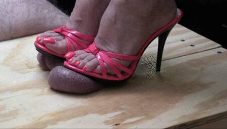 Ball Smashing with Pink Stiletto Mules - iPad Quality