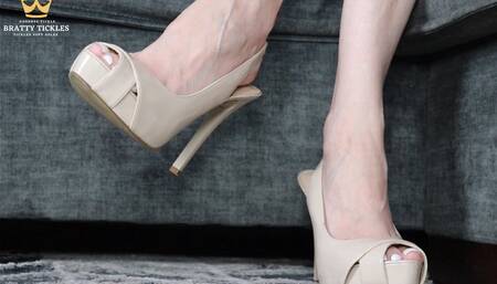 Peep Toe Nude Heel Dangling- Slingback high heels-Dangle showing off arches and dangle shoes from big toe
