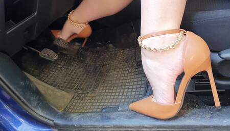 Hard Mazda Revving in Brown Stiletto Heels WMV