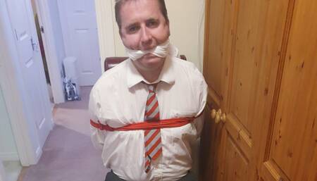 Man kept bound and gagged in adult school uniform in room 2-BBW domination,BBW bondage,male bondage,man in bondage,amateur,school uniform,schoolboy,gay bondage,argyle socks,rope bondage,man tied up,bound and gagged man,plimsolls,feet,