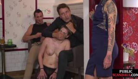 Public assfucked pantyhose MILF licks feet 4 cum in mouth