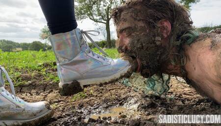 A filthy slave in a muddy puddle - Miss Eva Ray - MP4 SD
