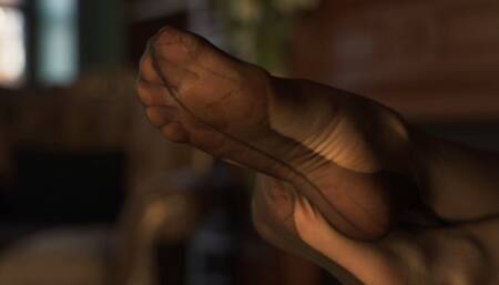 Ballet feet with calluses in nylon stockings (4K)