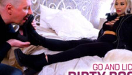 My dirty boots are now being thoroughly licked clean ( Boot Worship with Goddess Sheila ) - FULL HD MP4