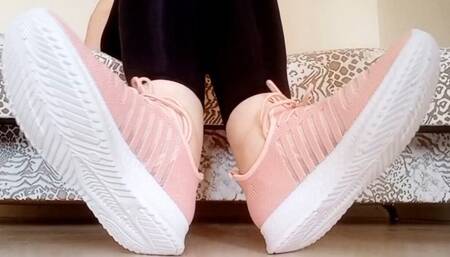 Trying on a sneakers