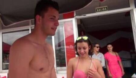 Chick goes all the way with the guys on their way home