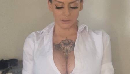 Kat the kinky secretary gets Numerous gags layered one after the other and finishes with a massive OTM white gag