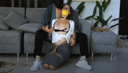 Bound and gagged teacher does all the maniac wants (HD)