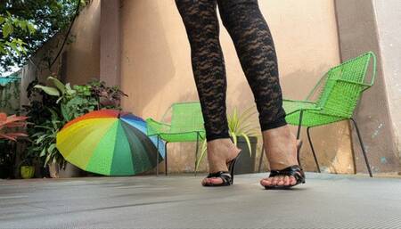 Milah Arches ultra sexy foot teasing on fetish black sandals