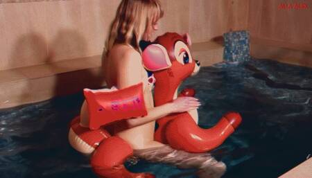Alla hot fuck with inflatable deer in the pool!!!