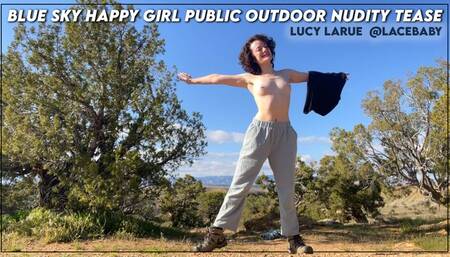 Blue Sky Happy Girl Public Outdoor Nudity Tease