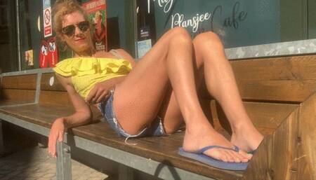 Jeans shorts at the corner of the street