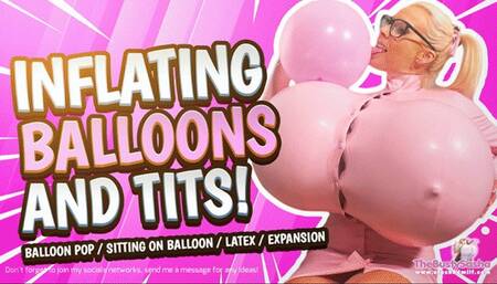 Inflating balloons and tits in latex outfit! Balloon Popping