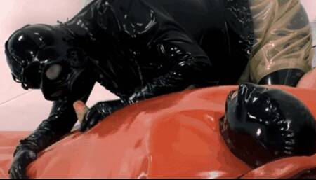 The rubber boy and his wonderful latex lady - Part 1 of 2 - Inflatable sleepsack and gas mask blowjob