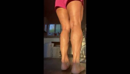 Closeup Sunlight On My Chiseled Calf Muscles Barefeet