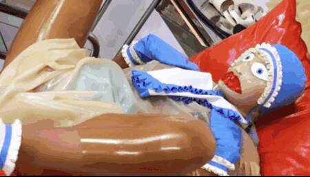 Bizarre rubber baby and its latex caregiver - Part 2 of 2 - Washing time and pussy fucking