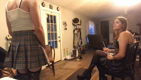 Training sissy crossdresser to walk in her heels