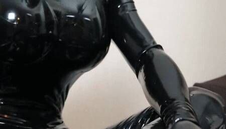 Rubber Pussy Doll Locks Herself in Restraints, Timer Lock, Plays with Toys, Hoods, and Vibrates Herself