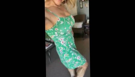 Muscle Worship Green Summer Mini Dress High Heels At Salon