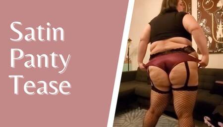 BBW Tries On Satin Panties & Strips in Fishnets