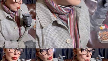 Close-up Marlboro reds - Leather Gloves - Deep Inhales - Coughing