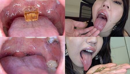 Rei Tokunaga - Showing inside her mouth, sucking fingers, swallowing gummy candys and dried sardines MOUT-08 - wmv