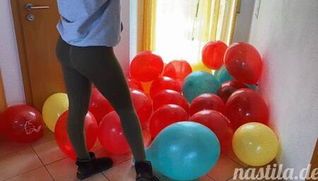 mass popping branded balloons